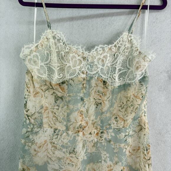 Vici x Fate Exclusive Sz L Dusty Blue Pink Peach Flowers Floral Lace Maxi Dress - Picture 5 of 11